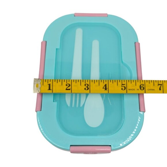 Bento Box Leak Proof Lunch Container Pink Green w/ Lid Fork Spoon 4 Compartment - Picture 4 of 15